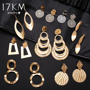 17KM Vintage Gold Round Metal Sequin Stud Earrings For Women