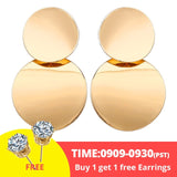 17KM Vintage Gold Round Metal Sequin Stud Earrings For Women