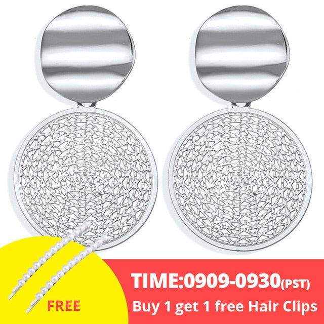 17KM Vintage Gold Round Metal Sequin Stud Earrings For Women