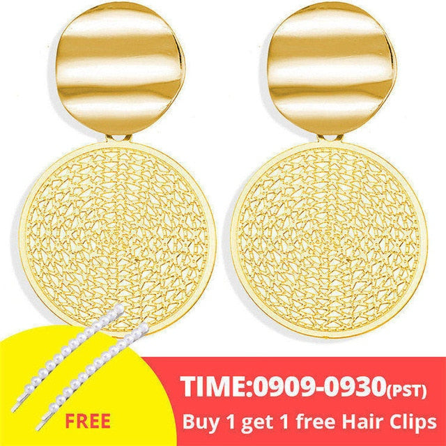 17KM Vintage Gold Round Metal Sequin Stud Earrings For Women