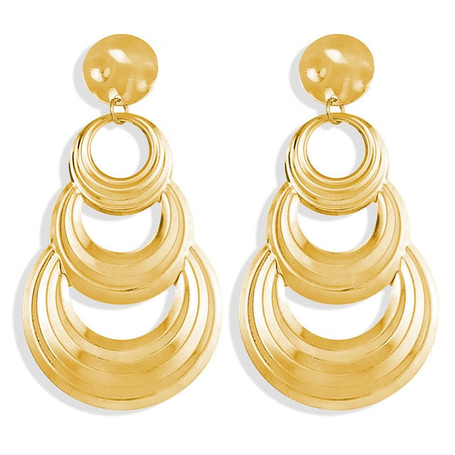 17KM Vintage Gold Round Metal Sequin Stud Earrings For Women