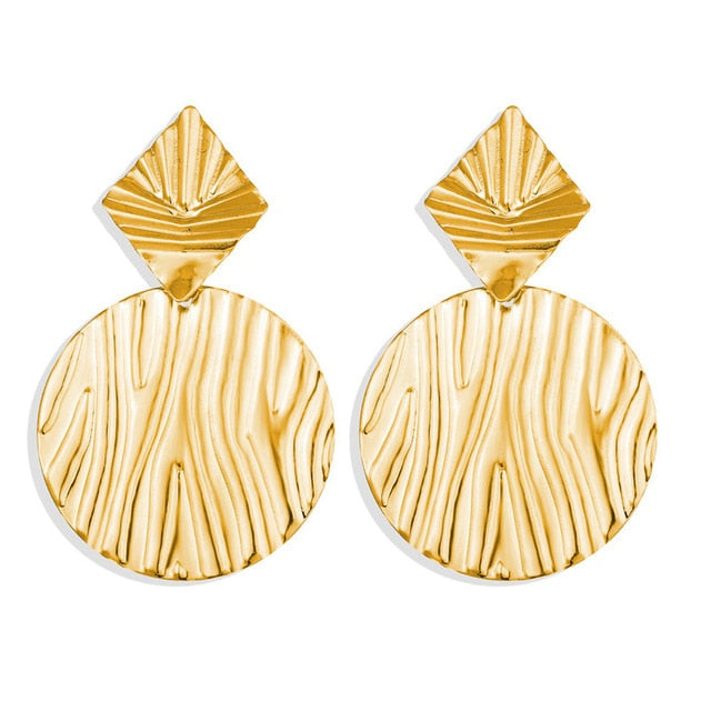 17KM Vintage Gold Round Metal Sequin Stud Earrings For Women