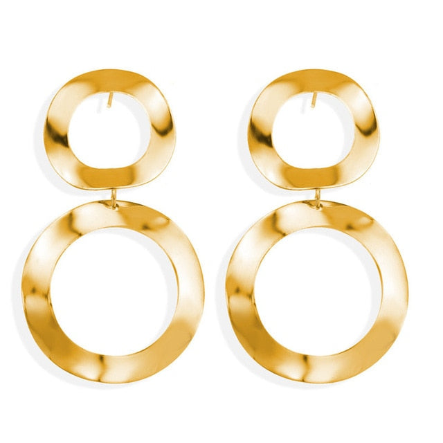 17KM Vintage Gold Round Metal Sequin Stud Earrings For Women