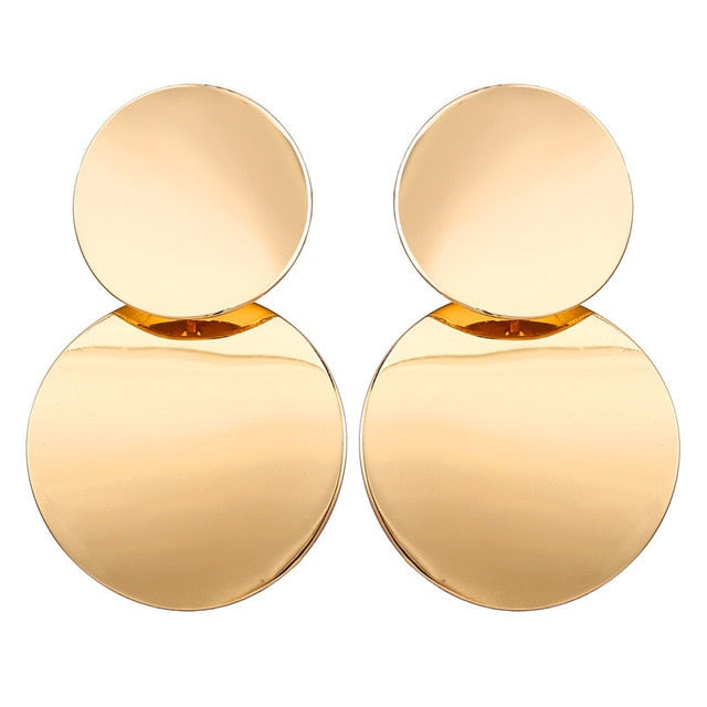17KM Vintage Gold Round Metal Sequin Stud Earrings For Women