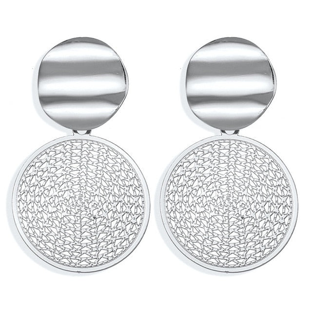 17KM Vintage Gold Round Metal Sequin Stud Earrings For Women