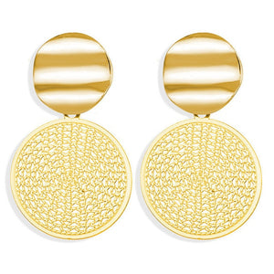 17KM Vintage Gold Round Metal Sequin Stud Earrings For Women