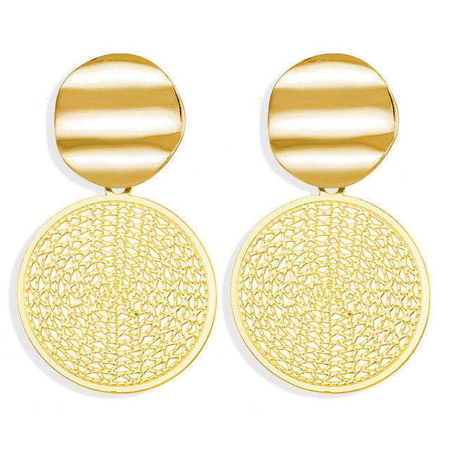 17KM Vintage Gold Round Metal Sequin Stud Earrings For Women