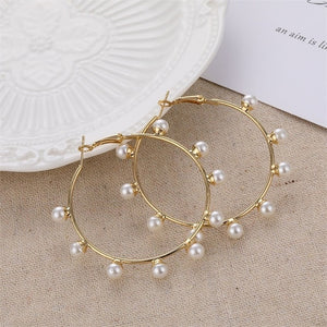 VKME Large Geometric Pearl Earrings for women