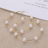 VKME Large Geometric Pearl Earrings for women