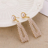 VKME Large Geometric Pearl Earrings for women