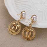 VKME Large Geometric Pearl Earrings for women