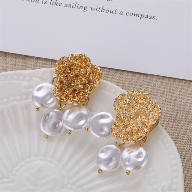 VKME Large Geometric Pearl Earrings for women