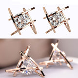 Geometric hollow square triangle zircon earrings