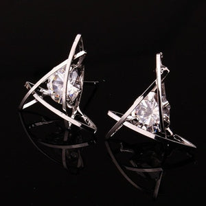 Geometric hollow square triangle zircon earrings