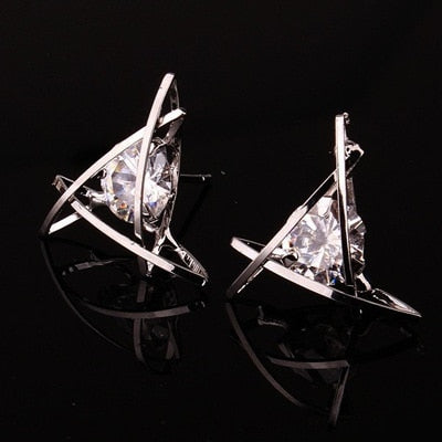 Geometric hollow square triangle zircon earrings