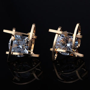 Geometric hollow square triangle zircon earrings