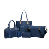 6Pcs/Set Lady Solid Color  Leather Shoulder Bag