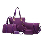 6Pcs/Set Lady Solid Color  Leather Shoulder Bag