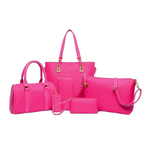 6Pcs/Set Lady Solid Color  Leather Shoulder Bag