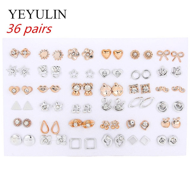 36Pairs/18pairs Earrings Mixed Styles