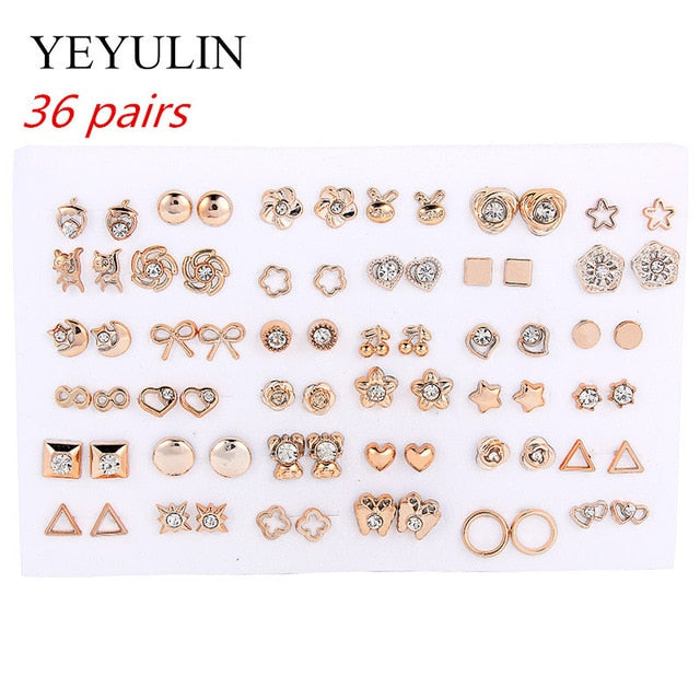 36Pairs/18pairs Earrings Mixed Styles