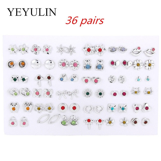 36Pairs/18pairs Earrings Mixed Styles