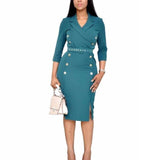 Color Button Split Pencil Women Dress