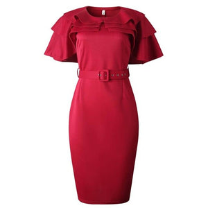 Solid Color Women Sleeve Red Split Pencil office wear