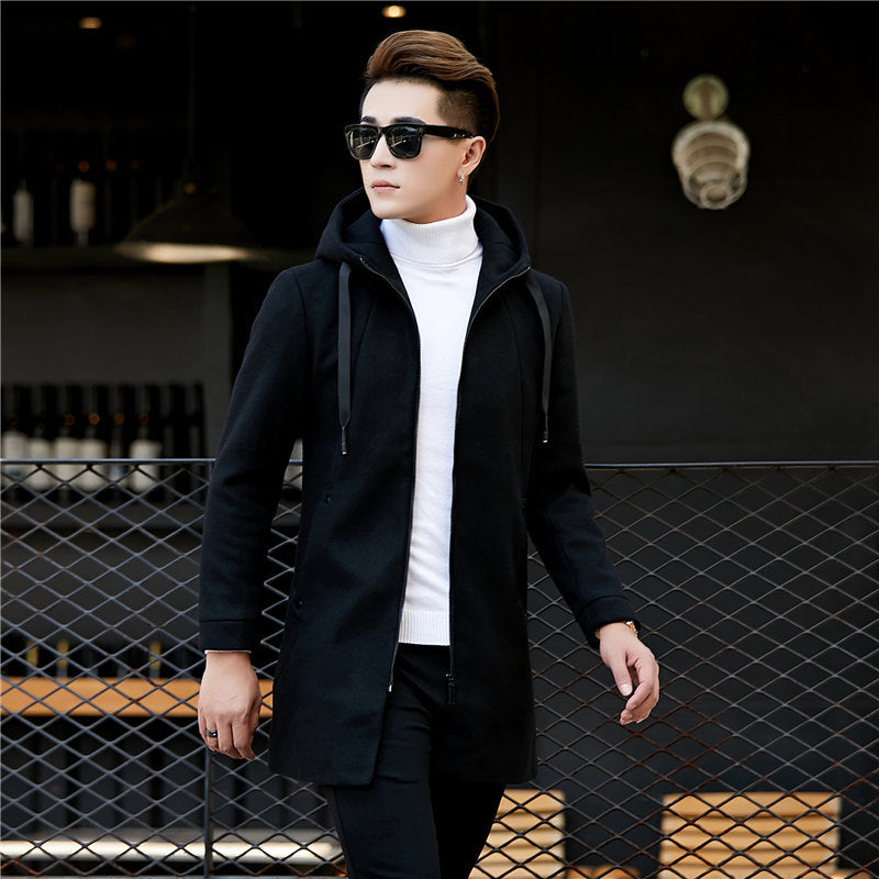 long hooded man cloth pure color coat