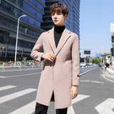 Plain Color Mens Cloths Fashion Long Sleeve Blend Peacoat