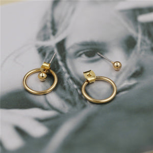 Minimalist Golden Beads Circle Metal Stud Earrings