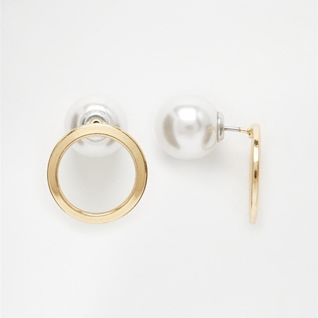 Minimalist Golden Beads Circle Metal Stud Earrings