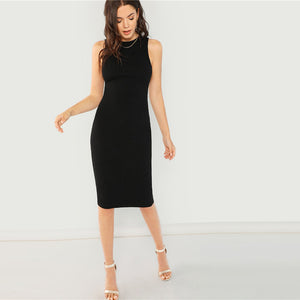 Women Solid Sleeveless Knee Length Pencil Dress