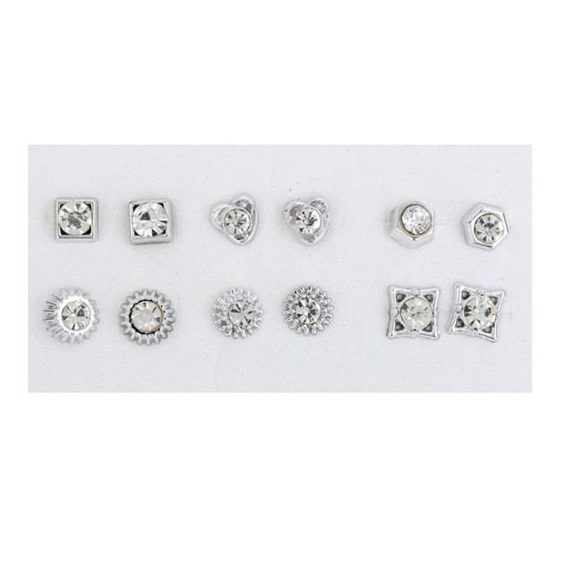 Fashion Crystal Stud Earring Mix Style Gold Silver